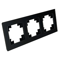 Рамка 3-местная, стекло, STEKKER GFR00-7003-05М, серия Катрин, черный матовый 49602