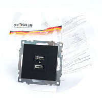 Розетка USB 2-местная (механизм), STEKKER GLS10-7115-05, 250B, 2,1А, серия Катрин, черный 39616 Розетка USB 2-местная (механизм), STEKKER GLS10-7115-05, 250B, 2,1А, серия Катрин, черный 39616