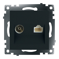 Розетка TV + компьютерная RJ-45 (механизм), STEKKER GLS00-7106-05, серия Катрин, черный 49182 Розетка TV + компьютерная RJ-45 (механизм), STEKKER GLS00-7106-05, серия Катрин, черный 49182