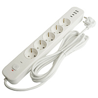 Сетевой фильтр 5-местный с/з STEKKER 3x1мм2, 5 м, 250В, 16А, 2 USB-A+2 Type-C 3, серия Nova, белый 50104 Сетевой фильтр 5-местный с/з STEKKER 3x1мм2, 5 м, 250В, 16А, 2 USB-A+2 Type-C 3, серия Nova, белый 50104