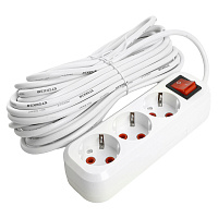 Удлинитель трехместный с/з  с выключ. STEKKER HM07-31-10 3x1мм2, 10м, серия Home (У16А-002), белый 49357