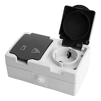 Розетка 2-местная с крышкой с/з STEKKER PST16-12-54, пластик АВS, 250В, 16А, IP54, серый/графит 32754