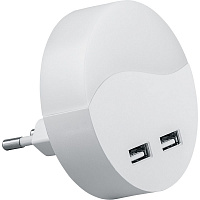 Светильник ночник Feron c 2мя USB выходами, FN1122 0,5W 230V, белый 41021 Светильник ночник Feron c 2мя USB выходами, FN1122 0,5W 230V, белый 41021