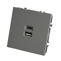 Розетка 2-местная USB + Type C (механизм), STEKKER, 250В, 20W, серия Эмили, RST10-5115-10, платиново-серый, soft touch 49957 Розетка 2-местная USB + Type C (механизм), STEKKER, 250В, 20W, серия Эмили, RST10-5115-10, платиново-серый, soft touch 49957