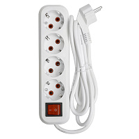 Удлинитель четырехместный с/з  с выключ. STEKKER HM07-41-07 3x1мм2, 7м, серия Home (У16А-003), белый 49361