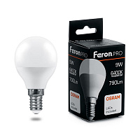 Лампа светодиодная Feron.PRO LB-1409 Шарик E14 9W 175-265V 6400K 38079 Лампа светодиодная Feron.PRO LB-1409 Шарик E14 9W 175-265V 6400K 38079
